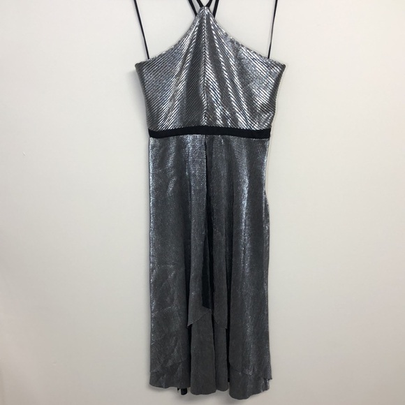 Likely Pewter Silver Metallic Cocktail Halter Dress Size 4 - Picture 3 of 9